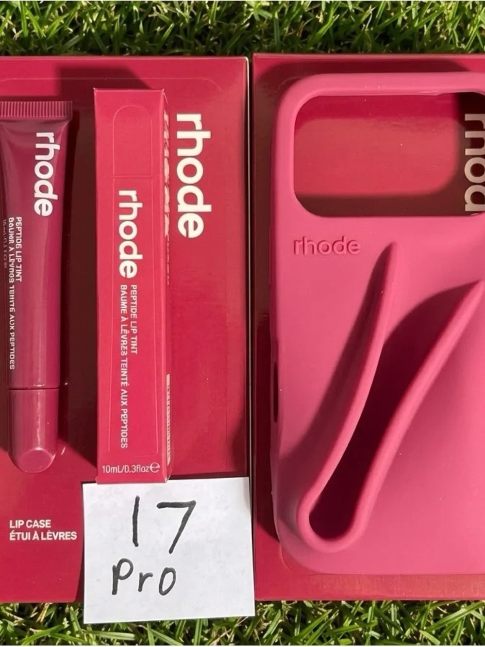 RHODE raspberry Phone Case with Matching Lip Tint Duo